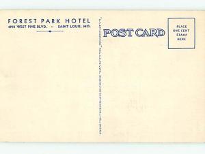 Unused Linen OLD CARS & FOREST PARK MOTEL St. Saint Louis Missouri MO u7622