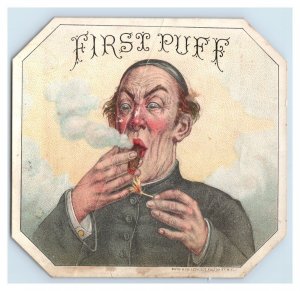 1870s-80s First Puff Tobacco Cigar Box Label Boyd & Co Vintage Original 7H