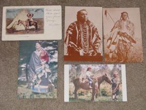 Chief Two Whistle (1905) & 4 Native American Indians postcards (modern)