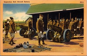 Linen Postcard Inspection Anti Aircraft Battery