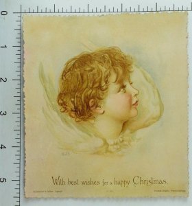 1880's-90's Christmas Card Adorable Smiling Cherub Painting By H. J. S. &K