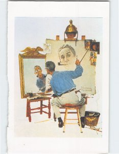 Postcard Triple Self-Portrait by Norman Rockwell