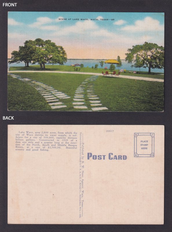 Postcard, United States, Waco TX, Scene at Lake Waco