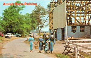 Amish Barn-Raising - Group of AMISH Girls carrying refreshments to workers in...