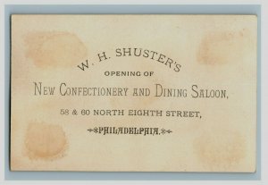 1870's W.H Shuster's Confectionery & Dining Saloon Candy Maker Cute Girl P166