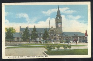 CHEYENNE WYOMING UNION PACIFIC RAILROAD STATION DEPOT VINTAGE POSTCARD