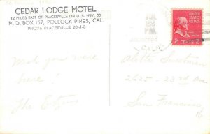 RPPC CEDAR LODGE MOTEL Pollock Pines, CA Hwy 50 Roadside 1952 Vintage Postcard