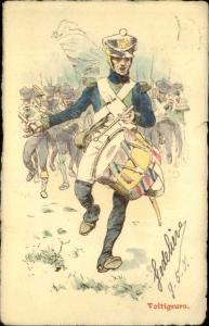 French Military Art 'Voltigeurs' Drummer in Parade c1901 Postcard