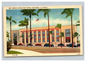 Vintage 1940's Postcard Antique Autos Parked US Post Office San Diego California