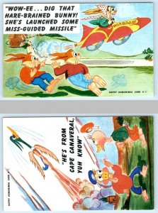 2 Postcards HAPPY HUMANIMALS ~ Anthropomorphic Dressed Animals ROCKETS Missiles