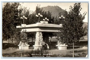 c1910's Washakie Fountain Men Cane Hat View Thermopolis WY RPPC Photo Postcard