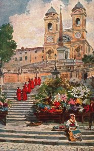 Vintage Postcard Front View Trinita Dei Monti Roman Catholic Church Rome Italy