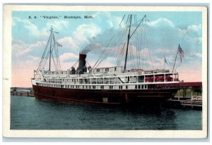 1920 S.S. Virginia Steamer Ship Ferry Muskegon Michigan Vintage Antique Postcard