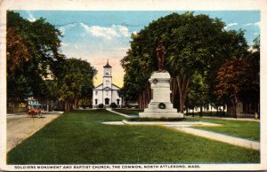 Massachusetts North Attleboro The Common With Soldiers Monument and Baptist C...