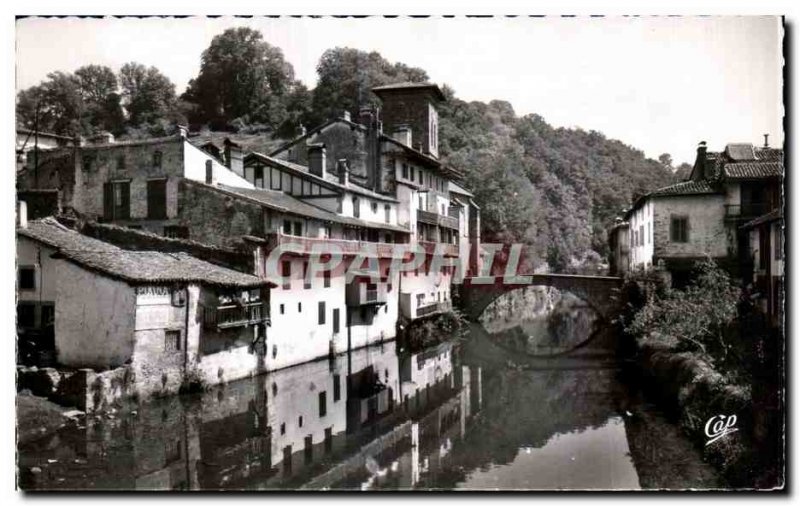 Old Postcard St Jean Pied De Port houses Basques in the Nive and the Bridge