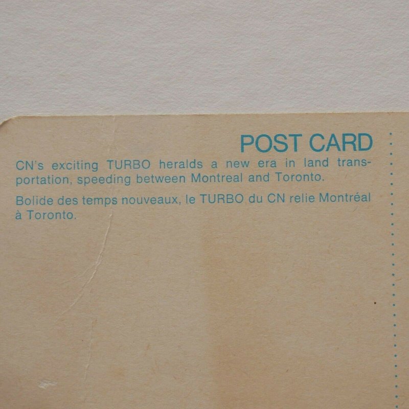 CN Turbo Train Montreal , Toronto Canada Vintage 3 x 7 Postcard