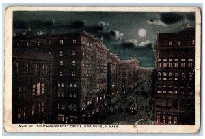 1919 Main Street, South from Post Office By Moonlight Springfield MA Postcard