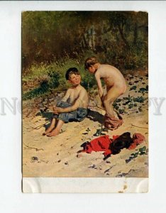 3090567 Two NUDE Boys on Beach by MAKOVSKY vintage Russian PC