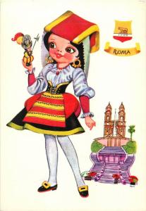 Costumi di Italia Italy folk costumes Roma Rome girl caricature artist postcard