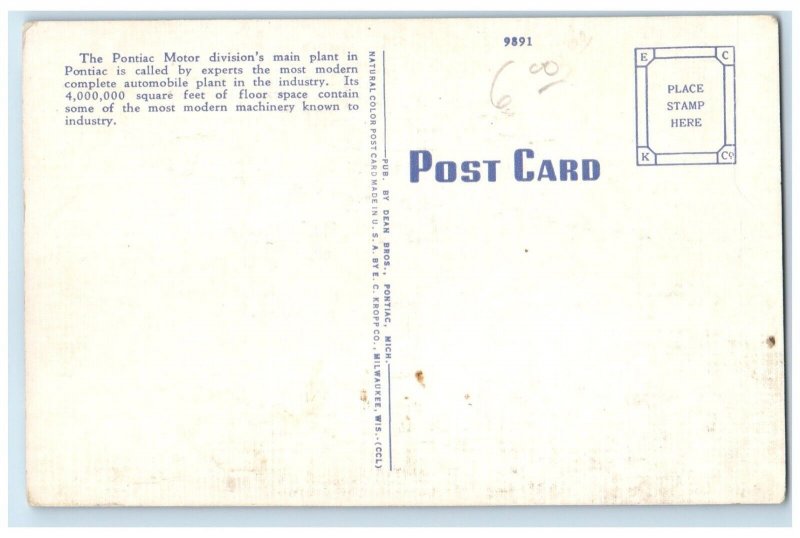 c1960's Aerial View Of Home Of Pontiac Auto Pontiac Michigan MI Vintage Postcard