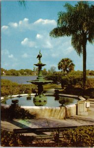 Scenic Fountain Lake Eola Park Orlando Florida Tropical Chrome Postcard 
