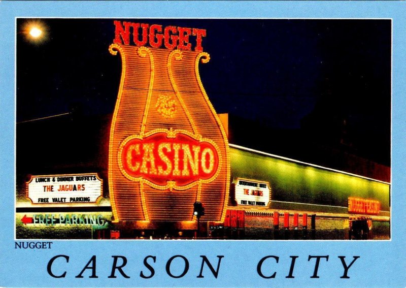 Carson City, NV Nevada NUGGET HOTEL & CASINO Night/Neon/The Jaguars 4X6 Postcard