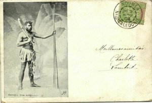 new caledonia, NOUMEA, Armed Native Kanak Warrior (1904) Postcard