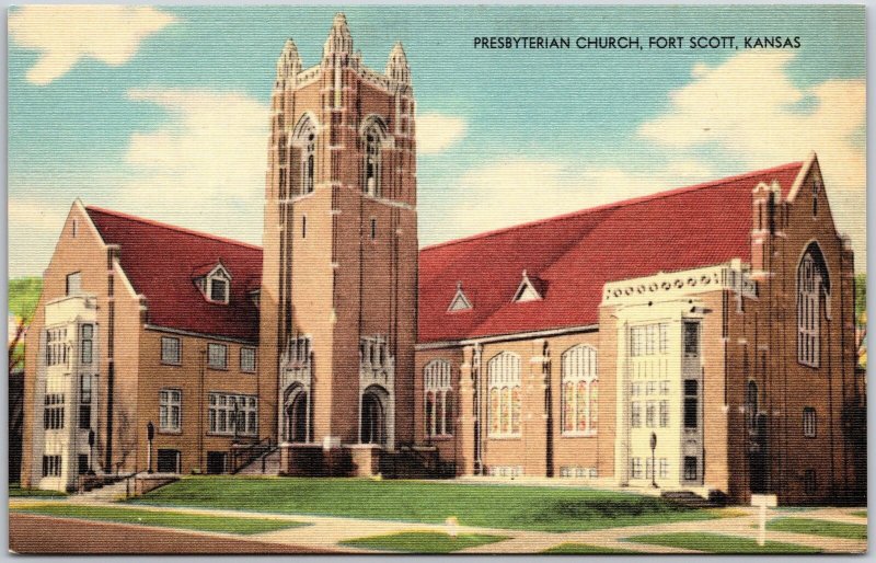 Fort Scotty KS-Kansas, Presbyterian Church, Historic Downtown District, Postcard