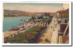 Switzerland Geneve Old Postcard The wharf of Mont Blanc and the city