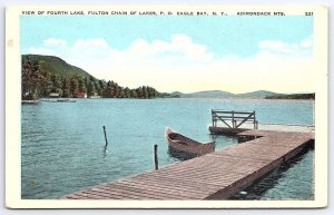 View Fourth Lake Fulton Sheen Eagle Bay Adirondack Mountains New York Postcard