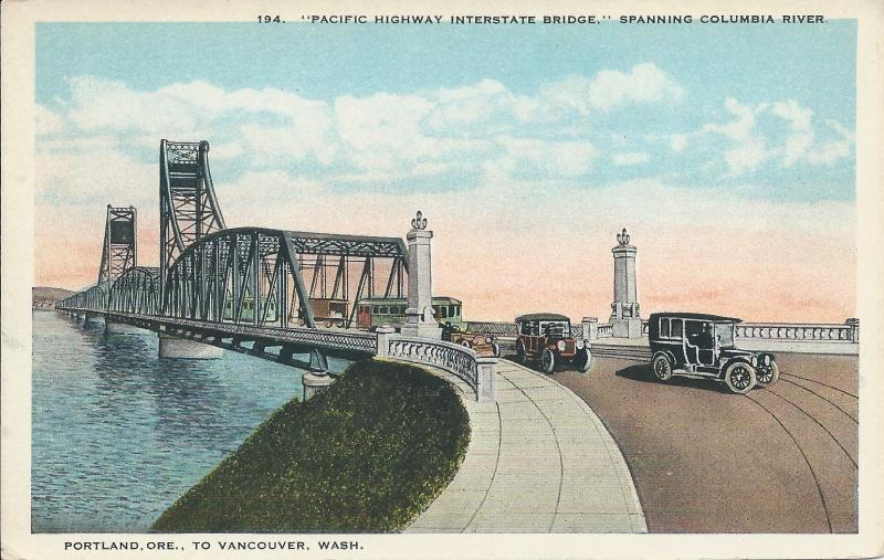 Pacific Highway Bridge, Portland, OR to Vancouver, WA, Early Postcard, Unused