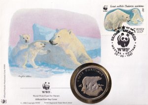 Polar Bear WWF 4x First Day Covers. Set of Stamps and Commemorative Coin