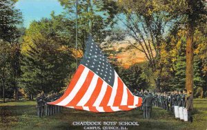 Raising The Flag Stars Stripes Chaddock Boys School Quincy Illinois postcard