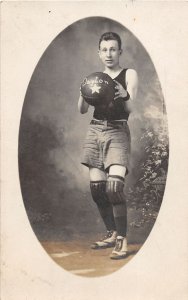 J56/ Dayton Ohio RPPC Postcard c1910 Basketball Player Uniform  319