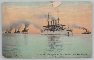 Military~US Battleship Fleet Puget Sound Washington~Vintage Postcard 