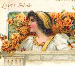 1880s Embossed Valentine's Card Love's Tribute Lovely Lady F136
