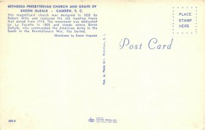 Camden South Carolina 1960s Postcard Bethesda Presbyterian Church Dekalb Grave