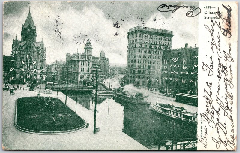 Clinton Square Park Syracuse New York NY Fountain & Building Antique Postcard