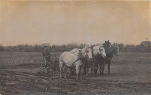 D52/ Occupational RPPC Real Photo Postcard c1910 Farmer Plowing Farm Horses 3