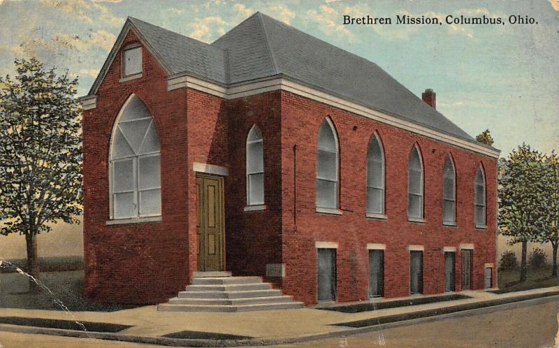 Columbus Ohio~Brethren Mission Church on Corner~Small Red Brick Building~1912 PC 