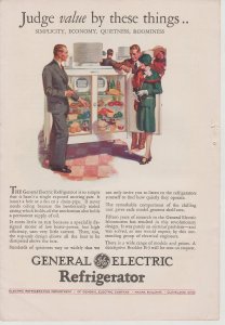 1928 Color Print Ad GE Refrigerator,  Judge Value by These Things, Double Door