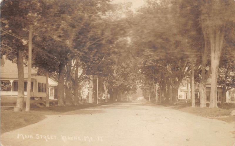 Wayne Maine~Main Street~Residential Area~1909 RPPC Postcard~Postmarked in Wayne