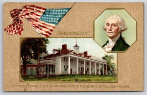 Winsch Patriotic~Washington First In Peace~Mt Vernon & Portrait~Vintage Postcard