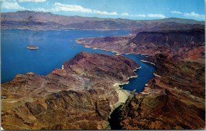 Vtg Aerial View of Hoover Dam Showing Lower Basin Lake Mead Nevada NV Postcard