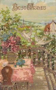 Birthday Landscape Scene with Red Roses and Doves with 