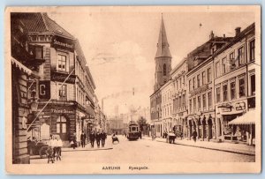 Aarhus Midtjylland Denmark Postcard Street Business Section Ryesgade 1916