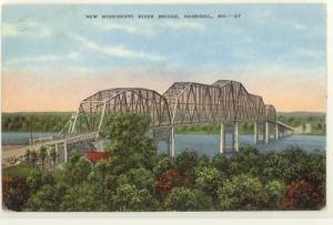 HANNIBAL MO 1937 MISSISSIPPI RIVER BRIDGE Postcard