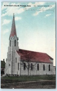 WAMEGO, Kansas KS ~ ST. BERNARD'S CHURCH Pottawatomie County c1910s Postcard