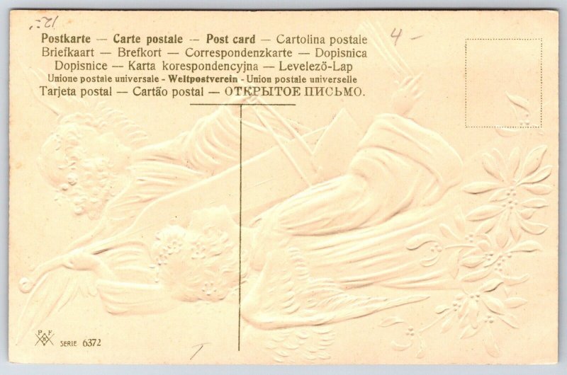 PFB Christmas~Angel Sings While Another Plays Cello~Silver Emb Mistletoe~#6372