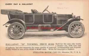 Advertising Postcard, Streator Motor Car Company Halladay 32 Touring Auto